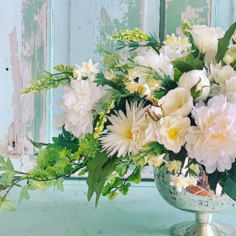 White Faux Flower Arrangementreal Touch Flowerspremium Silk Etsy