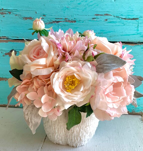 Pink Faux Flower Arrangementreal Touch Flowerspremium Silk Etsy
