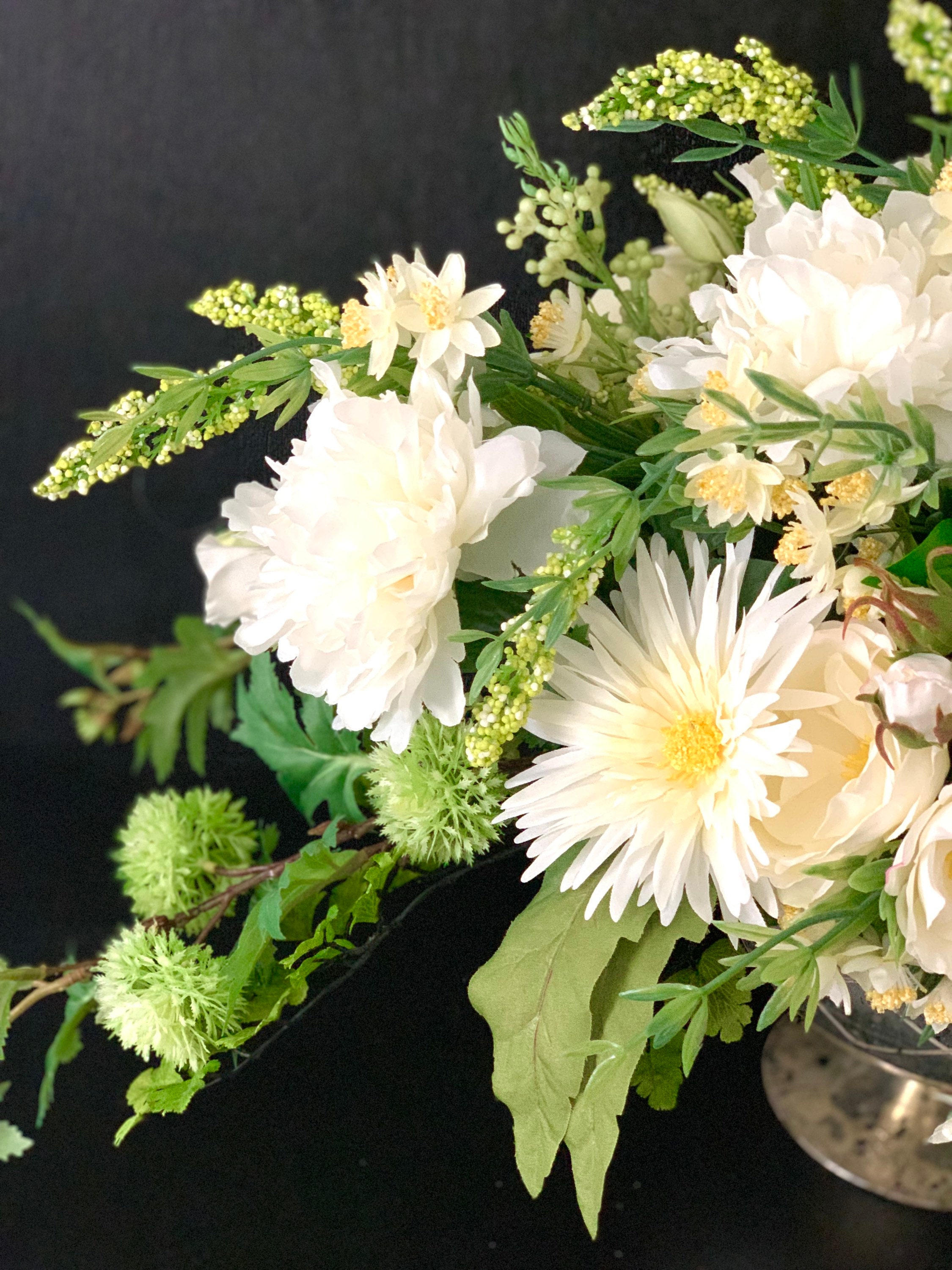 White Faux Flower Arrangementreal Touch Flowerspremium Silk Etsy