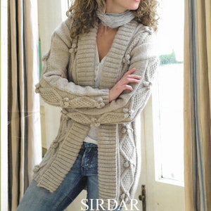Cream Sirdar Aran Jacket  Boho Style Retro Fashionable 90's Fashion Cardigan Knitting PDF Pattern