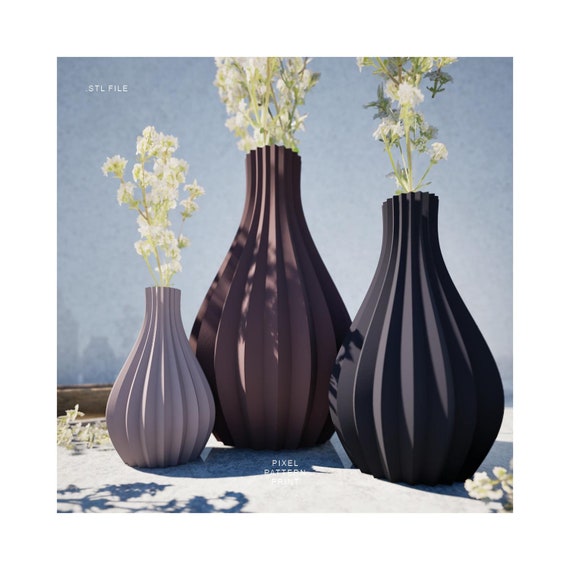 Folding Vase 3D Model: Four STL Files for 3D Printing Set of 3 STL Files