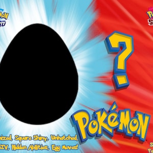 Puede incluir: Un huevo negro de Pokémon sobre un fondo azul y blanco. El texto "Pokémon Sword" está en la esquina superior izquierda y "Pokémon Shield" en la esquina superior derecha. El texto "Pokémon" está en la parte inferior central de la imagen. El texto "customized, Square Shiny, Unhatched, Eggs, 6IV, Hidden Abilities, Egg Moves!" está en la esquina inferior izquierda. El texto "Shoppe Pokemon" está en la esquina inferior derecha.