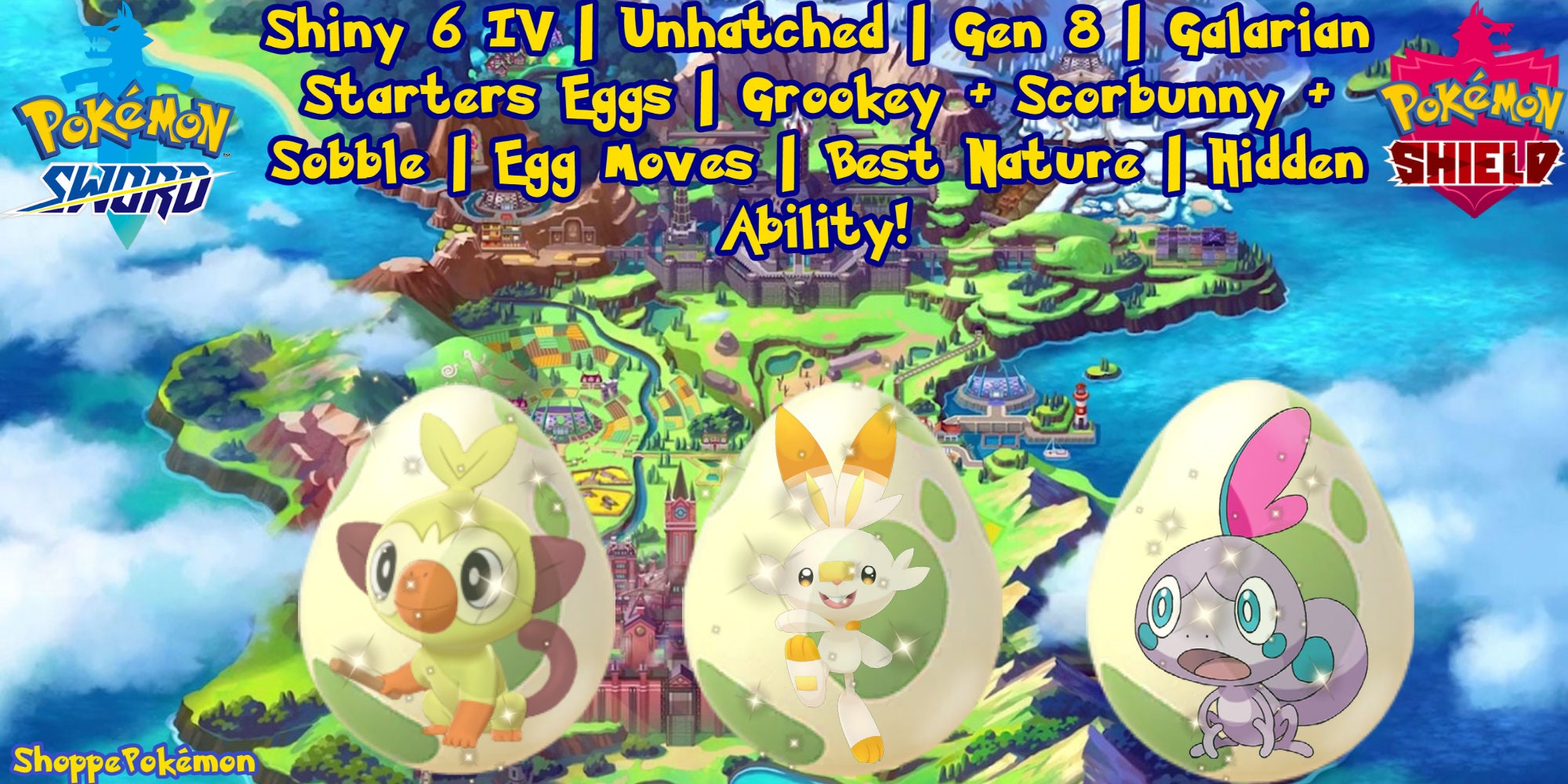 Shiny Grookey/Scorbunny/Sobble Starters Pack HA 6IV - Pokemon Sword/Shield