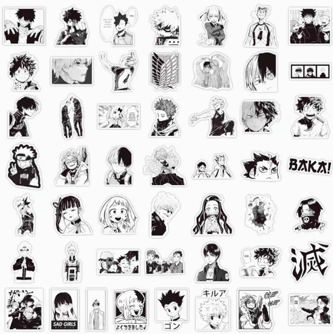 Schwarz Weiß Anime Mix Sticker/Anime Sticker/Manga Etsy