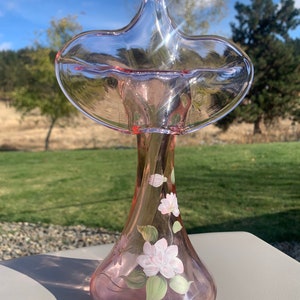 Fenton hand painted glass vase. Pink, Vintage, Rare, Artist Signed