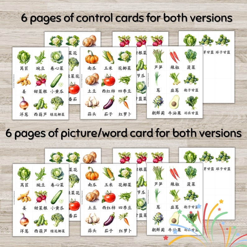 Vegetable Chinese Flashcards, Pinyin Chinese Flash Cards, 3-Part Chinese Flashcards Printable, Chinese characters flash card, Kids Chinese image 7