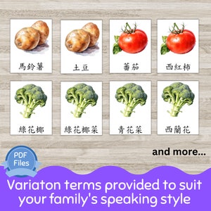 Vegetables Chinese Flashcards, Bopomofo Pinyin Chinese Flash Cards, 3 ...