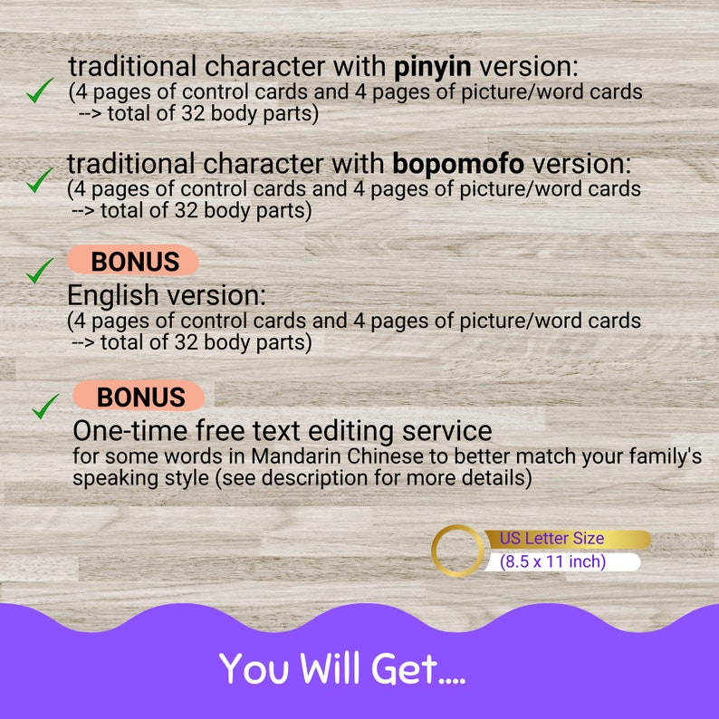 Body Parts Chinese Flashcards, Bopomofo Pinyin Chinese Flash Cards, 3 ...