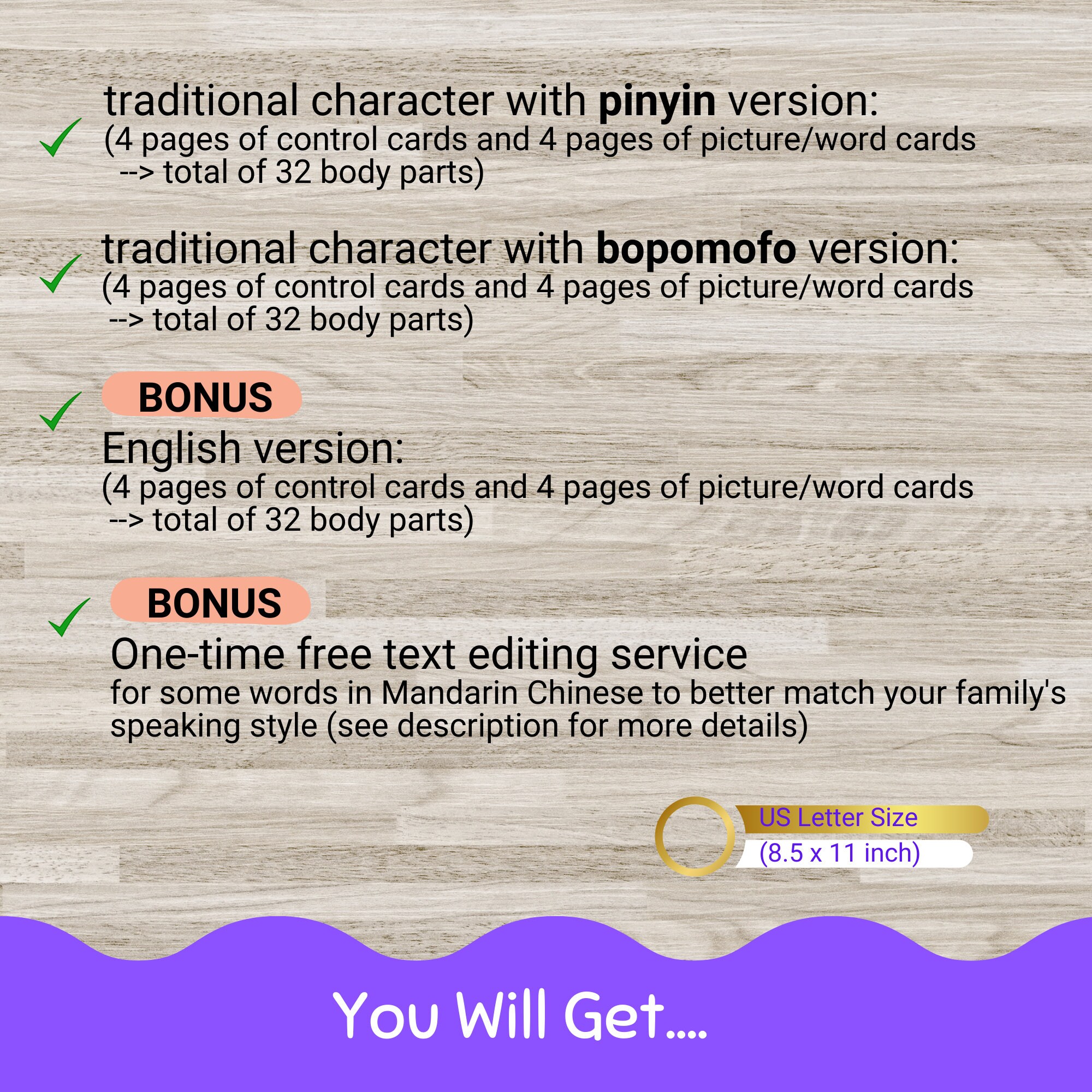 Body Parts Chinese Flashcards, Bopomofo Pinyin Chinese Flash Cards, 3 ...