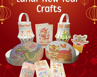 Chinese New Year Kids Activities, Lunar New Year Crafts Printable and Coloring Page Bundle, Year of the Dragon 2024, Kindergarten Preschool