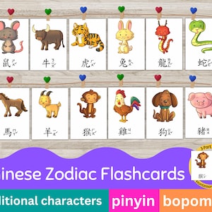 Chinese Zodiac Flashcards, Chinese New Year, Bopomofo Pinyin Chinese Flash Cards, Kids Chinese, Montesorri Resources, Lunar New Year