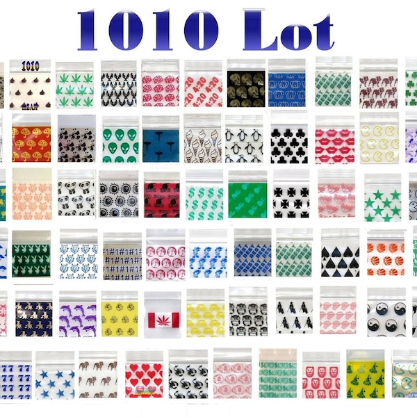 1010 DESIGN LOT of Apple Mini Zip Baggies 1.0x1.0" Crowns Skulls Lady Bugs Heavy D +