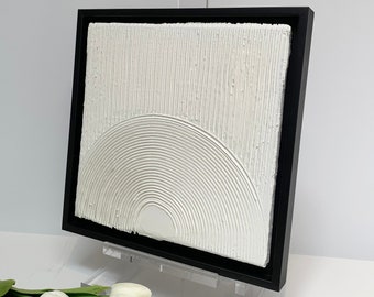 AEGEAN-6 Handmade Abstract White Plaster Wall Art, Framed Modern Minimal Wall Art, 3D Textured Natural Wall Art, Minimalist Plaster Wall Art