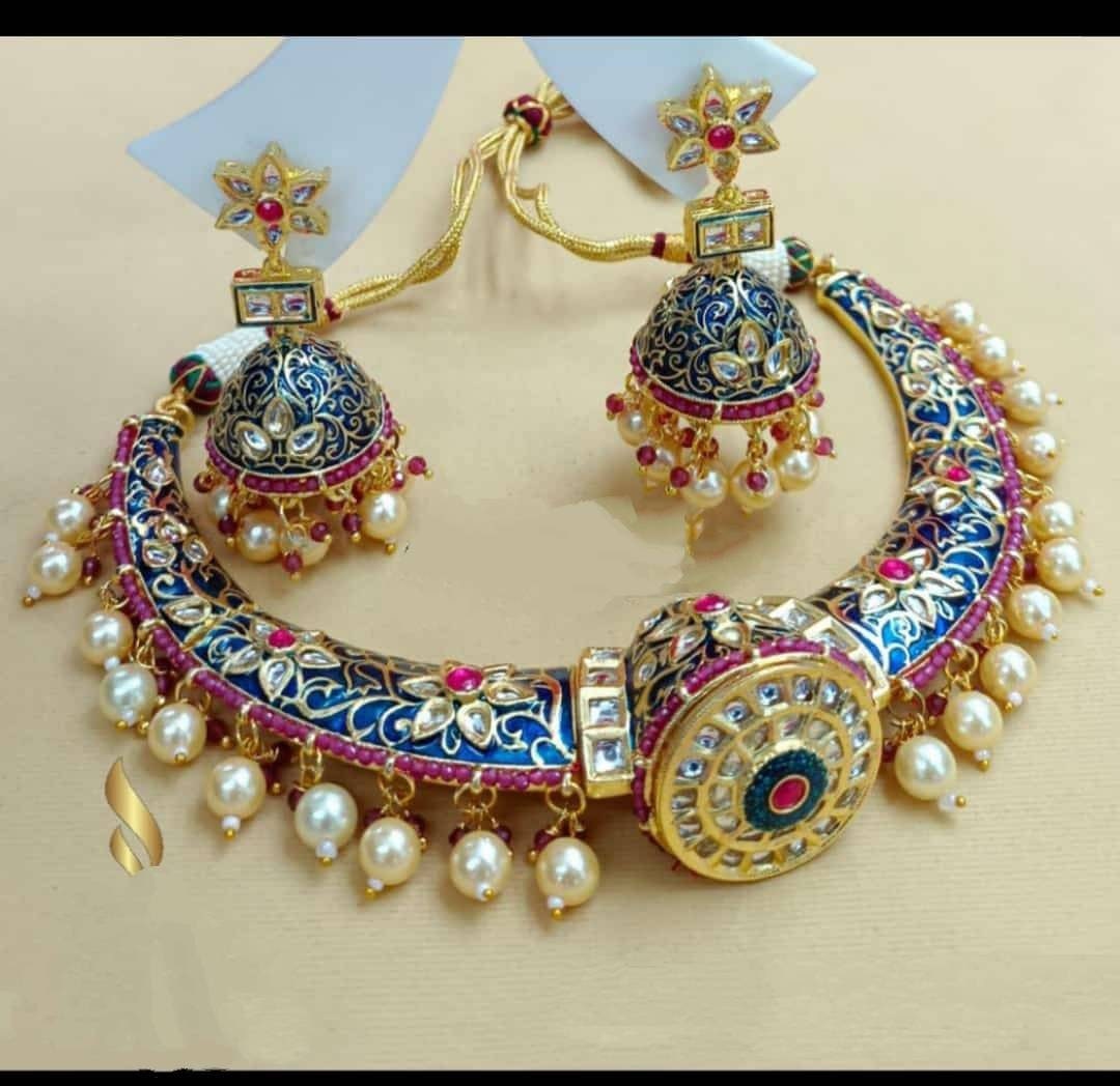 Rajputi Hasli Necklace With Earrings Rajputi Jewellery, Rajasthani  Traditional Jewellery, Poshak Jewellery, Kundan Hasli Rajputi Aad Indian -  Etsy