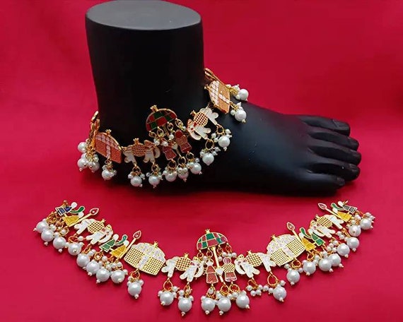 Gold Plated Meenakari Barat Payal Baraat Anklets Doli Payal