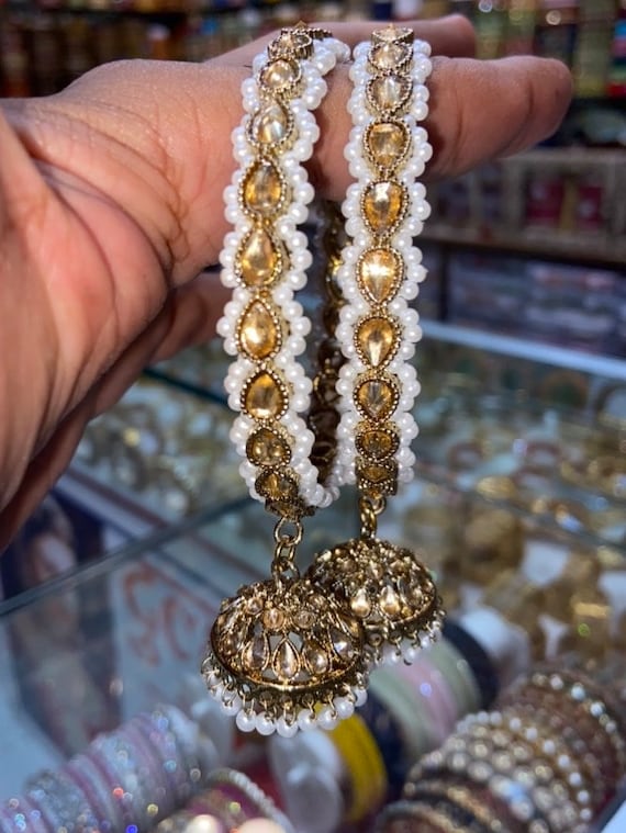 Buy ZULKA Metal with Zircon Gemstone and Velvet Studded Bells Latkan Bangles  Set For Girls and Women I Latkan Bangles, Premium Bangle Bracelet Set I  Pack of 16 Bangles Online In India