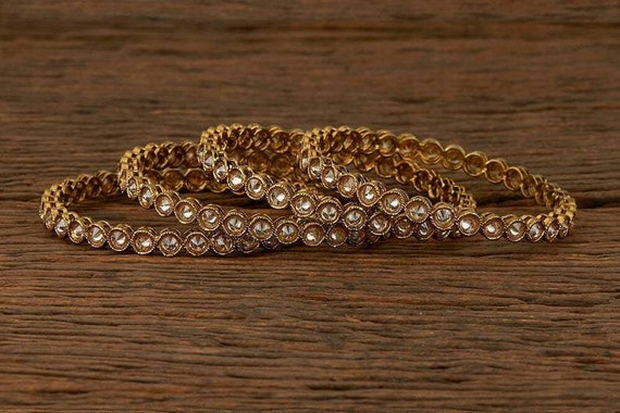 Traditional Gold Plated Polki Bangles Pack of 2 for Women