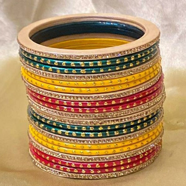 Hand Made Colorful Eye-catching Multi Colour Bangles Lakh Bangles Stone Bangles Colorful Bangles Pack of 10 Bangles for each hand