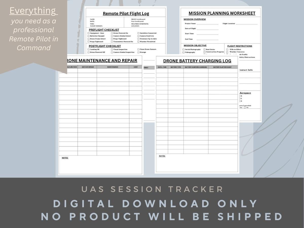 Drone Flight Log | Pre and Post Flight Checklist | Printable Download ...