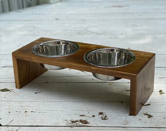 dog feeder, elevated dog bowl double diner, handcrafted stand, poplar wood