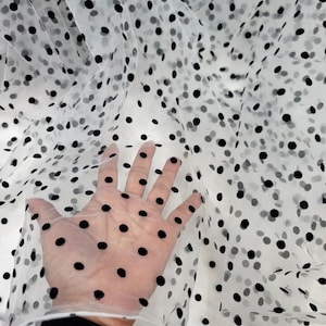 Polka Dot TULLE Fabric By The Yard White Tulle Black Velvet Polka-dot For Dress