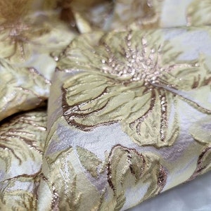 Gold Metallic Brocade Pale Yellow Floral Fabric By the Yard Dress Upholstery