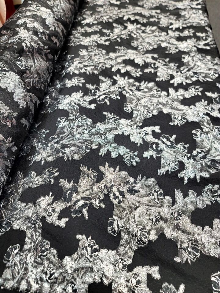 Black Copper Silver Metallic Crushed Organza Fabric main image 0