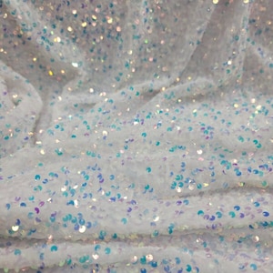 White Velvet Clear Iridescent Sequin Fabric By Yard Shine Sparkle Fashion Stretch
