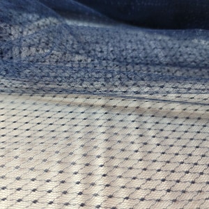 Tessuto venduto tagliato su misura Tulle francese blu navy a pois moda elasticizzato in 1 direzione