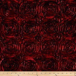 Cherry Red Satin Rosette Fabric | Prom | Quinceañera | Bridal Fabric | Clothing Decoration | Sold By Yard