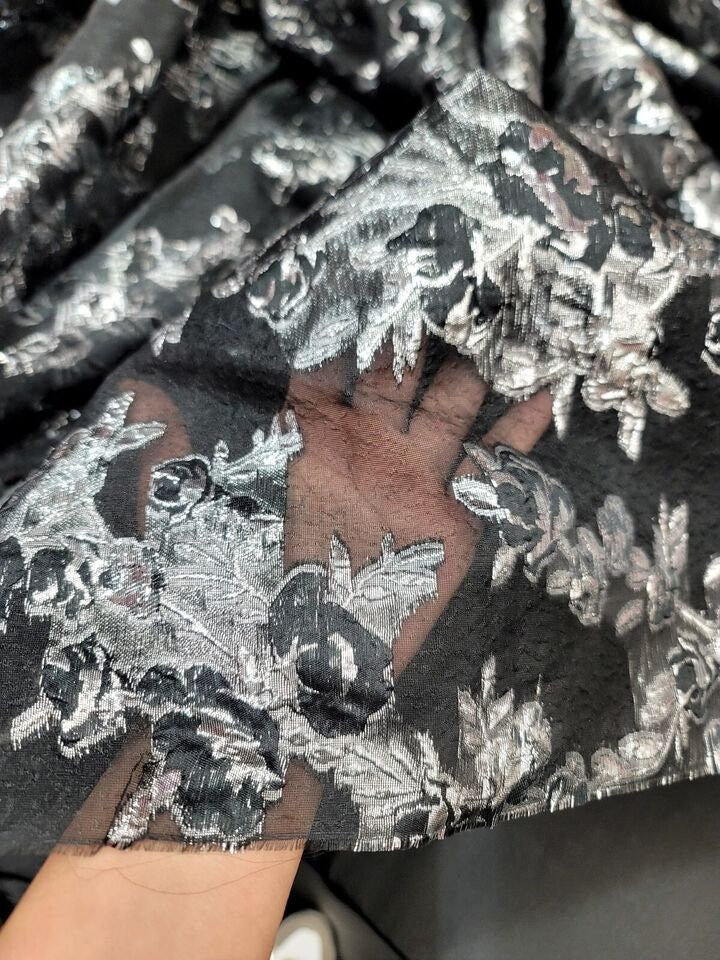Black Copper Silver Metallic Crushed Organza Fabric