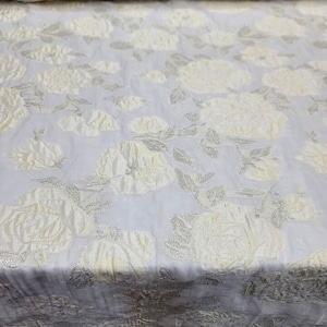 IVORY GOLD Floral Brocade On ORGANZA Fabric Sold By The Yard For Dress Decoration