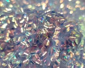 Fabric Sold By The Yard Lavender Sequin Iridescent Fabric Bridal Evening Dress Quinceañera Gown Prom Fashion Lace Mesh Stretch Party