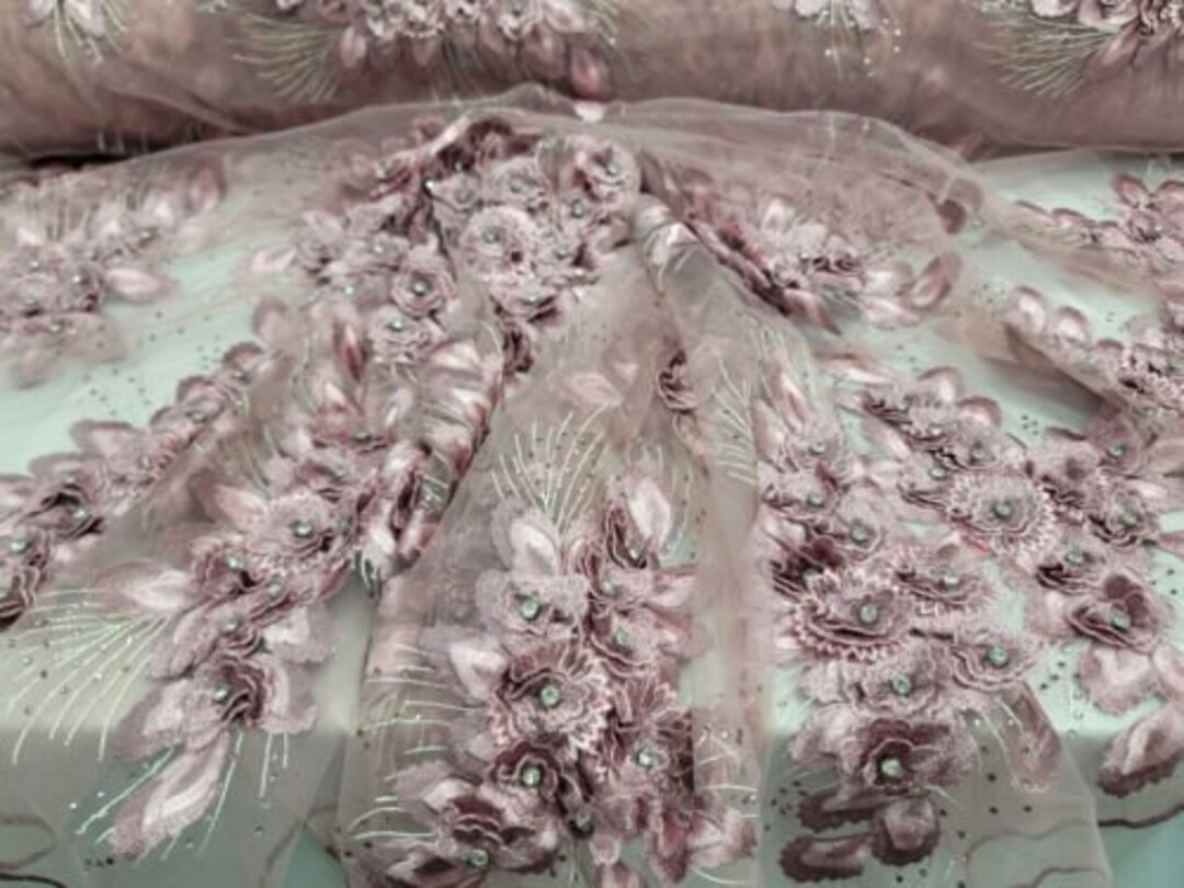 DUSTY ROSE SEQUIN DIAMOND DESIGN EMBROIDERY ON A 4 WAY STRETCH MESH-SOLD BY YARD