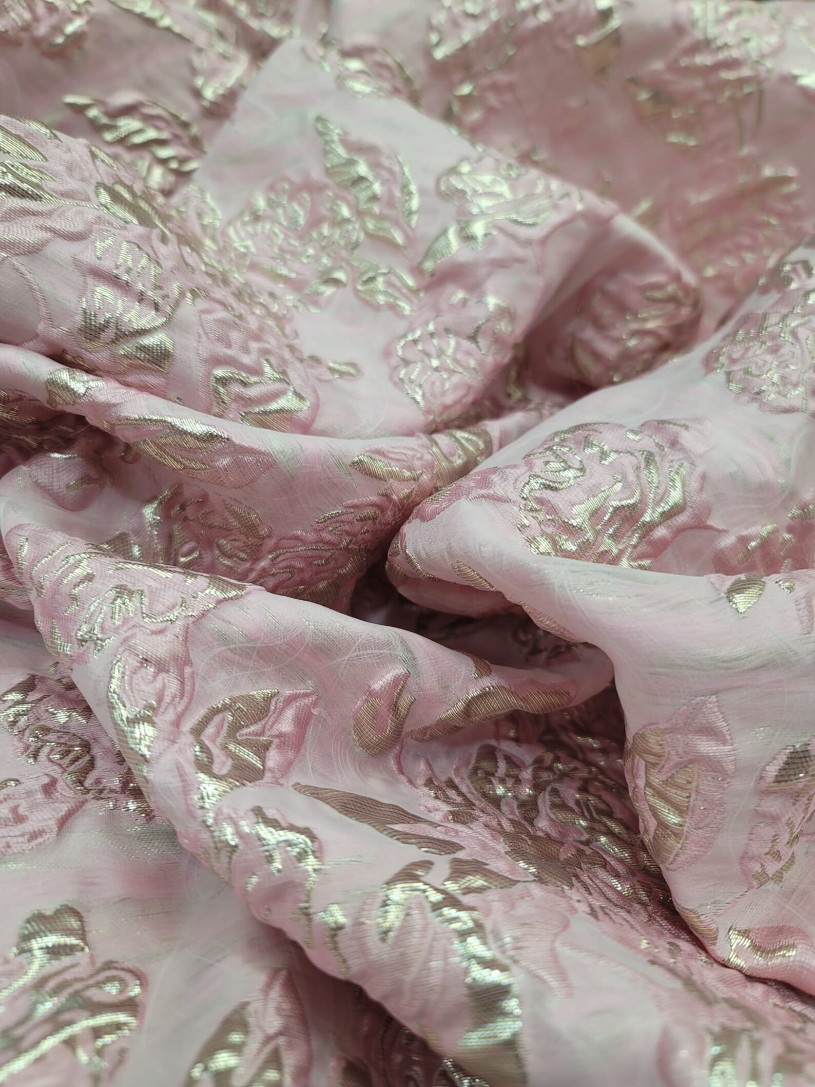 Pink Gold Silk Brocade Fabric main image 0