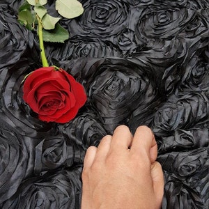 Black Satin Rosette Fabric | Prom | Quinceañera | Bridal Fabric | Clothing Decoration | Sold By Yard