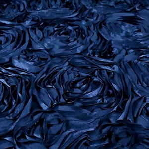 Navy Blue Satin Rosette Fabric | Prom | Quinceañera | Bridal Fabric | Clothing Decoration | Sold By Yard