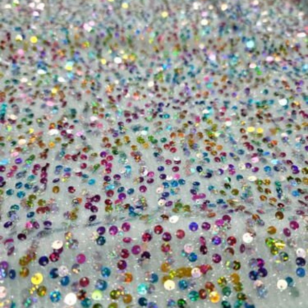 Fabric By The Yard Mint Embroidery Sequin Iridescent Multicolor Stretch Shiny