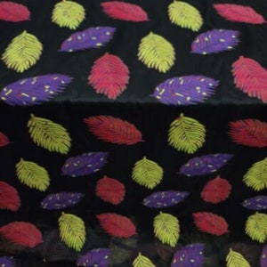 Fabric Sold By The Yard Brocade Yellow Purple Leaves Black Organza.