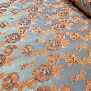 Gold Metallic Brocade Jacquard Orange Floral Fabric Sold By The Yard For Dress