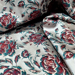 Red Gold Floral Metallic Emerald Green Brocade Fabric Sold By The Yard BEIGE