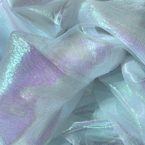 White Iridescent Organza | Magic Organza Fabric | Holographic Fabric | Wedding Decor | Dancer Custom | Couture Gown | SoldByTheYard