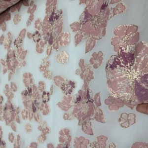 Dusty Rose Mauve Floral Brocade Fabric Sold By The Yard White Organza Bridal Pro
