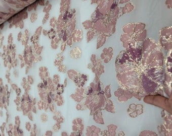 Dusty Rose Mauve Floral Brocade Fabric Sold By The Yard White Organza Bridal Pro