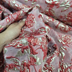 Red Jacquard Floral Brocade Hijack