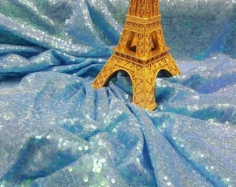 Fabric By The Yard Sequin Blue Iridescent Mesh Dress Draping Tablecloth Hologram