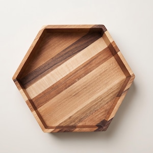 Hexagon Catchall Tray Personalized Wooden Jewelry Organizer Nightstand Mens Dresser Accessory Ring Holder Trinket Dish Home Decor Entryway