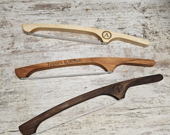 Wooden sourdough bread knife Handmade baguettes bow knife Natural Rustic hardwood serrated knife