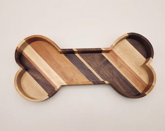 Dog Bone Tray Wooden Catchall Dish Organizer Holder Storage Key Entryway Pet Owner Gift Handmade Walnut Furniture Puppy Enthusiast Present