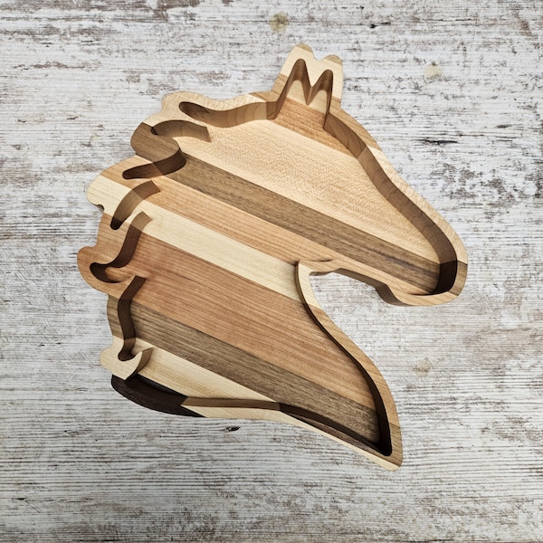 HORSE HEAD, WOODEN Tray, Food Safe, Catch All, Valet Tray, Maple Wood Oil Finished Tray Gift for Decoration